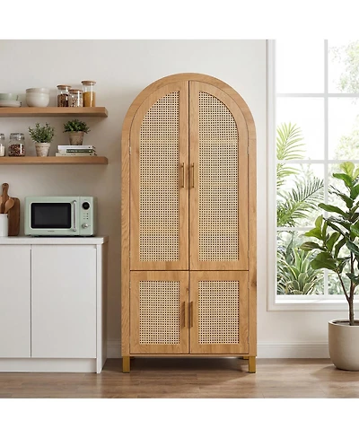 Streamdale Furniture 71" Arched Rattan Storage Cabinet with Adjustable Shelves and Doors