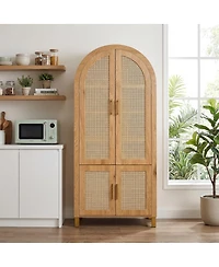Streamdale Furniture 71" Arched Rattan Storage Cabinet with Adjustable Shelves and Doors