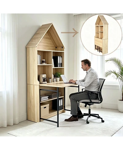 Streamdale Furniture Folding Craft Desk with Storage Shelves and Bookshelf Convertible