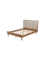 Streamdale Furniture Queen Size Wood Bed with Piano Key Upholstered Headboard