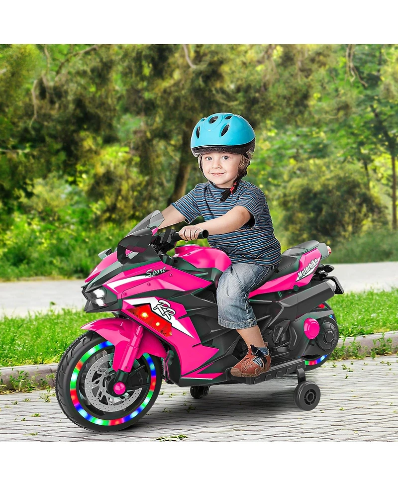 Sevorley 12V Kids Electric Ride-On Motorcycle with Music, Training Wheels, Rechargeable, Ages 3-6