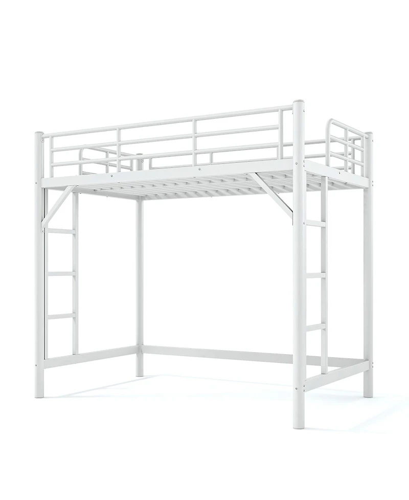Streamdale Furniture Twin Metal Loft Bed with Ladder and Guardrails