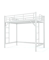 Streamdale Furniture Twin Metal Loft Bed with Ladder and Guardrails