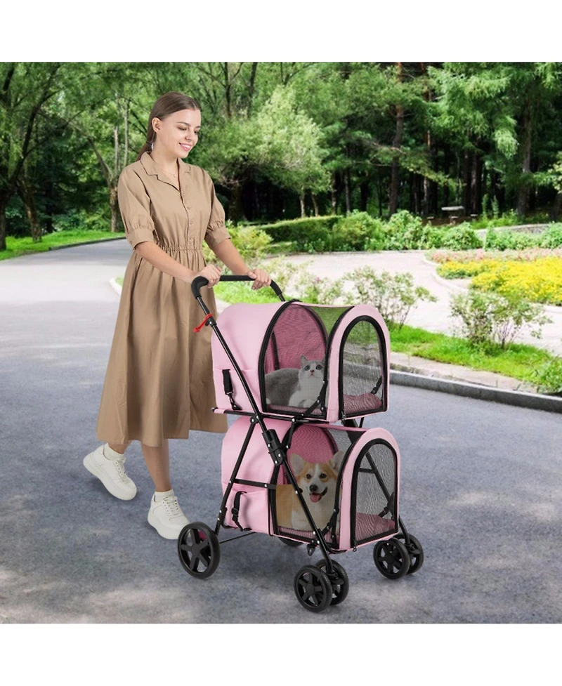 Sugift 4-in-1 Double Pet Stroller with Detachable Carriers and Travel Carriage for Two Pets
