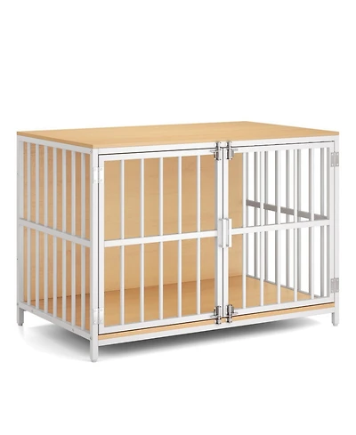 Sugift 40 Inch Dog Crate Furniture Kennel Side Table with Dual Lockable Double Doors