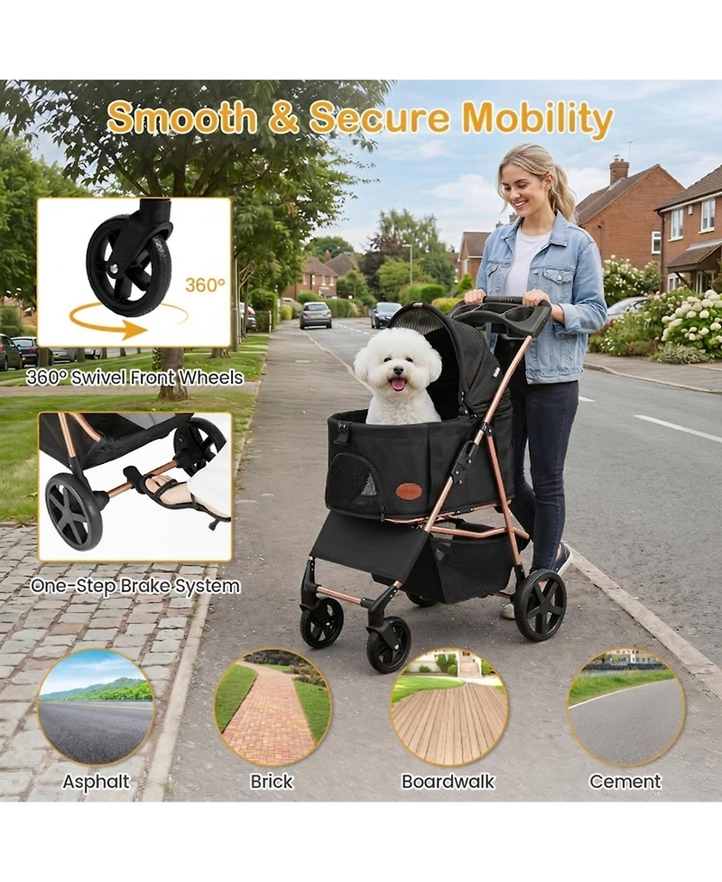 Sugift 3-in-1 Pet Stroller for Small and Medium Dogs with Detachable Carrier and Cup Holder