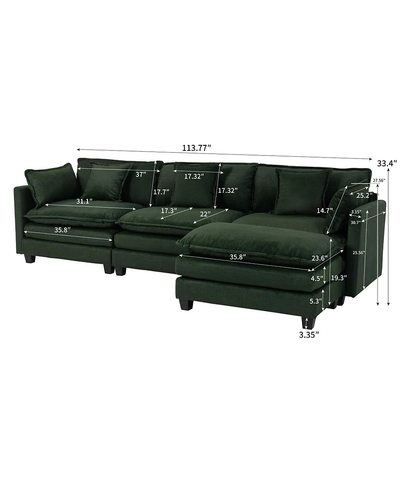 Streamdale Furniture Modern 3-Seat Sectional Sofa with Ottoman and Chaise Lounge