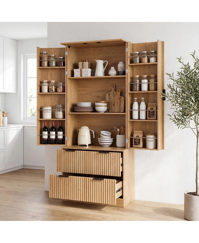 Streamdale Furniture 72" Modern Fluted Kitchen Pantry Cabinet with Spice Rack