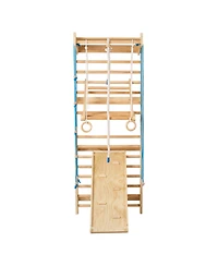 Slickblue 8 in 1 Wooden Wall Gym Ladder with Swing and Climbing Accessories, 220 lbs Capacity, Ages 3-10