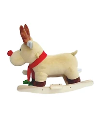 Sevorley Kids Plush Moose Rocking Ride-On Toy with Plush Seat, Safety Belt and Sound Effects, Ages 1-3 years