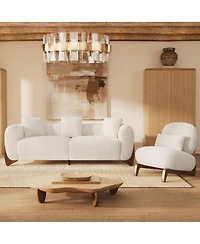 Morden Fort Cloud-Soft Cream Sherpa Fabric Armless Accent Chair Upholstered Living Room Side Chairs with Waist Pillow