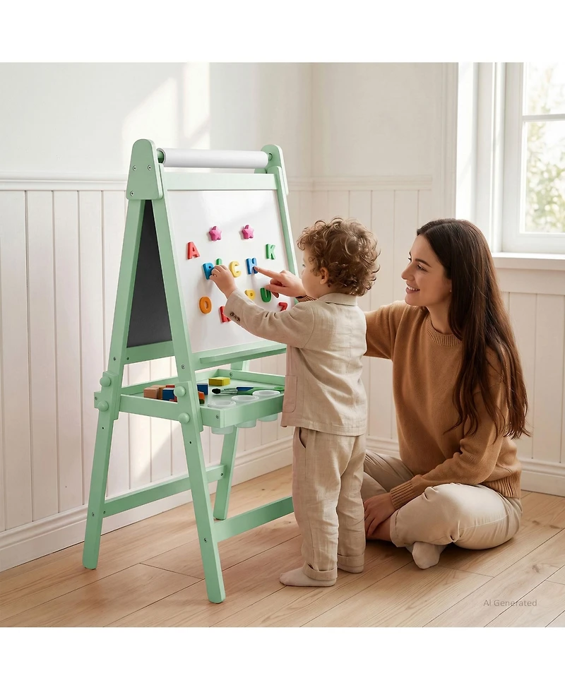 Kinder King 3-in-1 Kids Art Easel with Magnetic Whiteboard, Chalkboard, Paper Roll