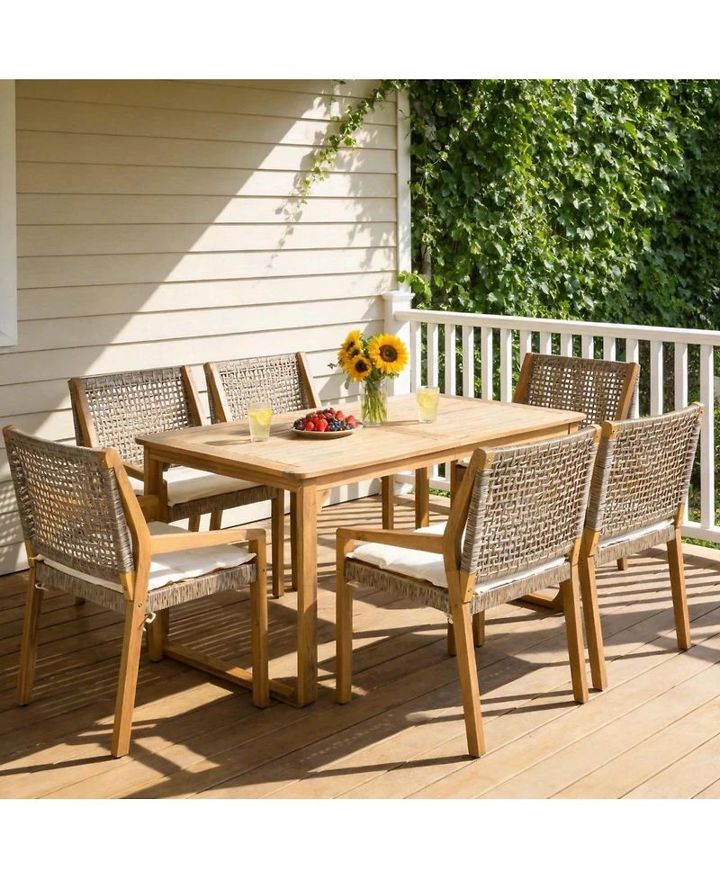 Asagikoiai 7-Piece Weather Resistant Wooden Outdoor Dining Set with Slatted Table