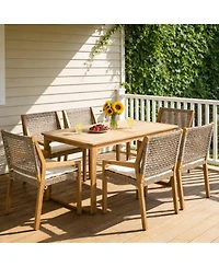 Asagikoiai 7-Piece Weather Resistant Wooden Outdoor Dining Set with Slatted Table