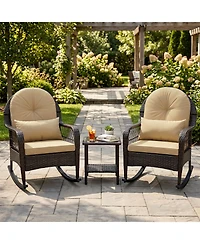Gymax 2 Piece Outdoor Wicker Rocking Chair 400 Lbs Patio Rattan Rocker Chair with Anti-Tip Stoppers