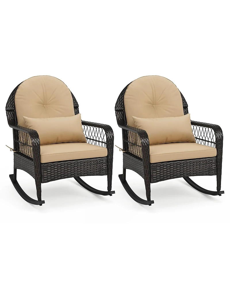Gymax 2 Piece Outdoor Wicker Rocking Chair 400 Lbs Patio Rattan Rocker Chair with Anti-Tip Stoppers