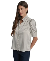 Dkny Jeans Petite Stand-Collar Puff-Sleeve Blouse