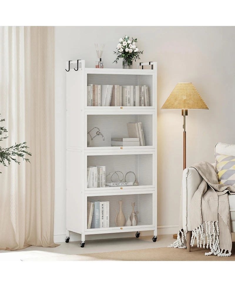 Sugift 5-Tier Rolling Kitchen Pantry Storage Cabinet with Flip-Up Transparent Doors and Adjustable Feet