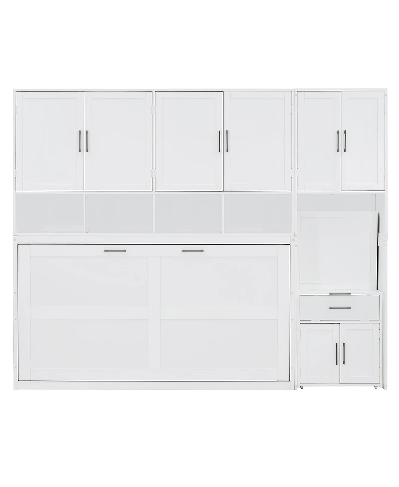 Clihome Twin Size Murphy Bed Wall Bed with Closet , Drawers and Desk