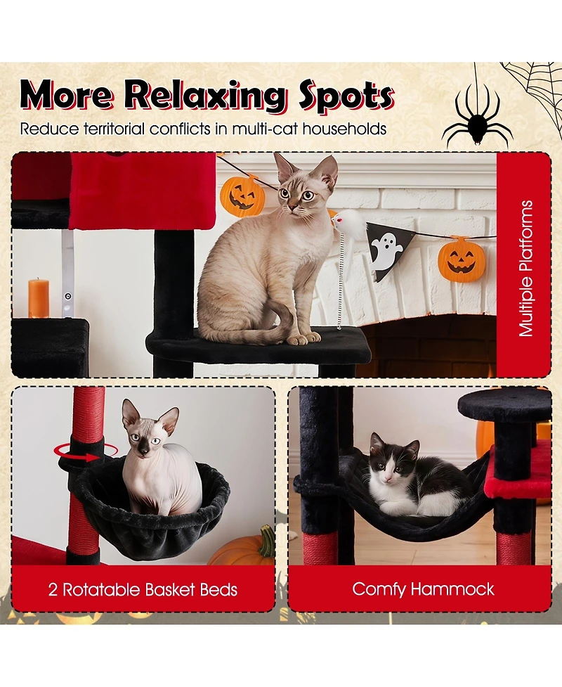 Gymax Gothic Cat Tree 75'' Extra Large Cat Tower with 2 Plush Perches 2 Condos Hammock