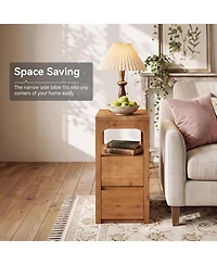 Tribesigns Narrow Solid Wood End Table with 2 Drawers and Open Shelf