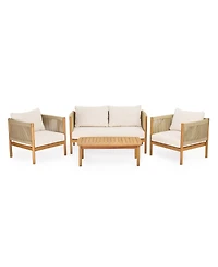 Asagikoiai 4-Piece Rope Outdoor Patio Conversation Set with Acacia Wood Frame and Cushions