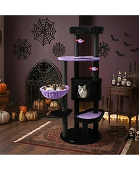 Gymax Gothic Cat Tree for Indoor Cats 60'' Cat Tower with Plush Perch Condo Hammock