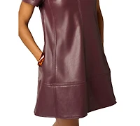 Adrianna Papell Women's Faux Leather Shift Dress with Pockets