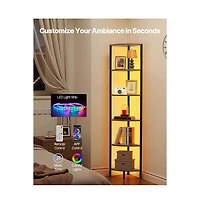 Slickblue Tall Corner Bookshelf with Led Lighting, 6 Tier Storage Display Shelf for Living Room and Office