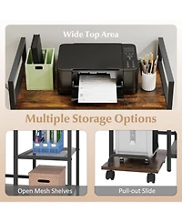Sugift Rolling Printer Stand with Charging Station and 2-Tier Mesh Storage Shelves