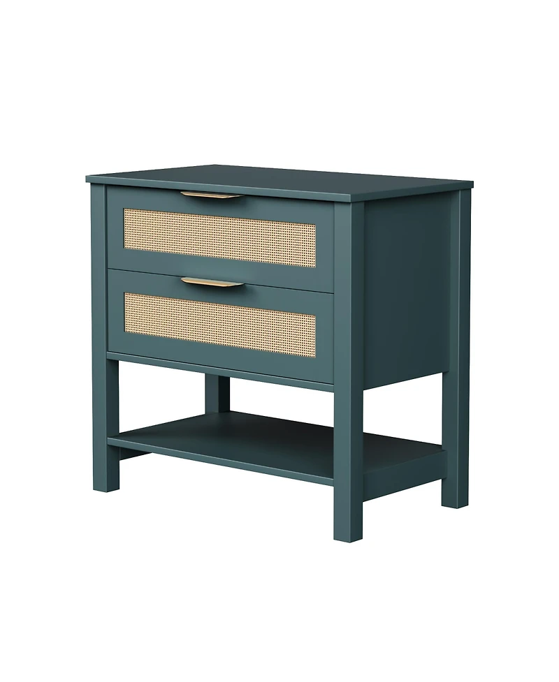 Flynama Boho Rattan Nightstand with 2 Drawers and Shelf 1 piece
