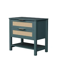 Flynama Boho Rattan Nightstand with 2 Drawers and Shelf 1 piece
