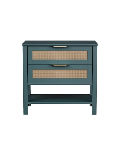 Flynama Boho Rattan Nightstand with 2 Drawers and Shelf 1 piece