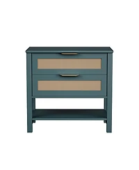 Flynama Boho Rattan Nightstand with 2 Drawers and Shelf 1 piece