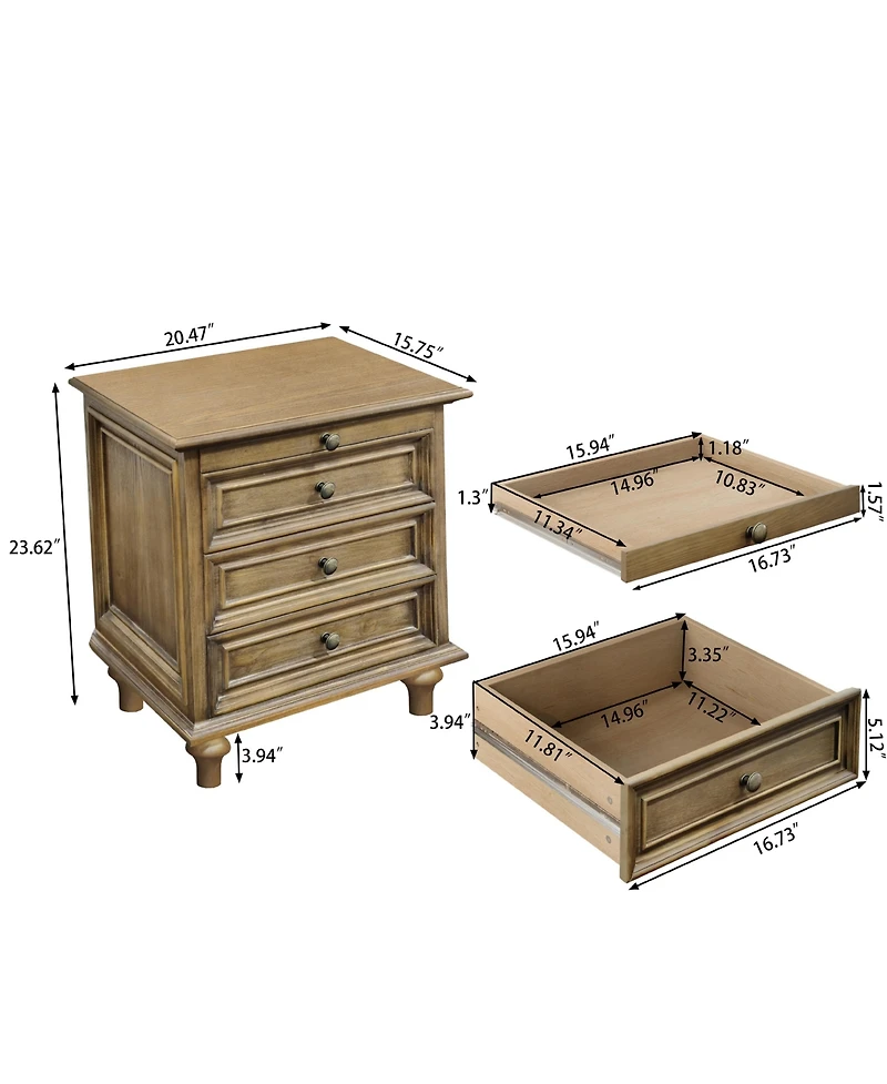 Flynama Farmhouse Nightstand, 4 Drawers and Pull-Out Tray Wood Side Table