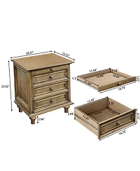Flynama Farmhouse Nightstand, 4 Drawers and Pull-Out Tray Wood Side Table