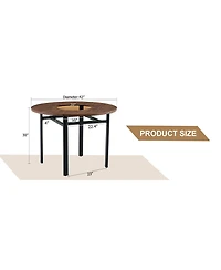 Flynama Round Wood Grain Dining Table with Glass Inlay and Glass Shelf