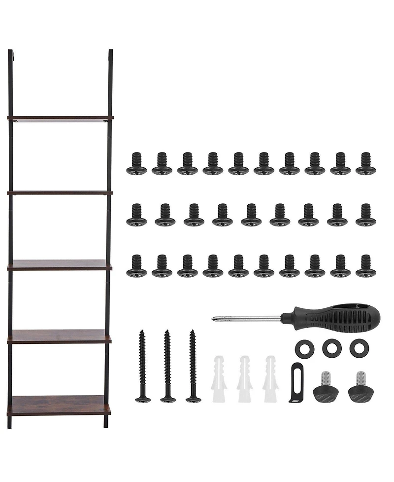 Slickblue Wall Mounted 5-Tier Ladder Bookshelf with Open Shelves and Metal Frame for Living Room