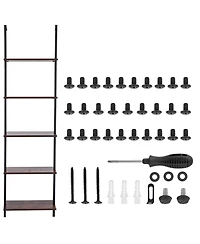 Slickblue Wall Mounted 5-Tier Ladder Bookshelf with Open Shelves and Metal Frame for Living Room