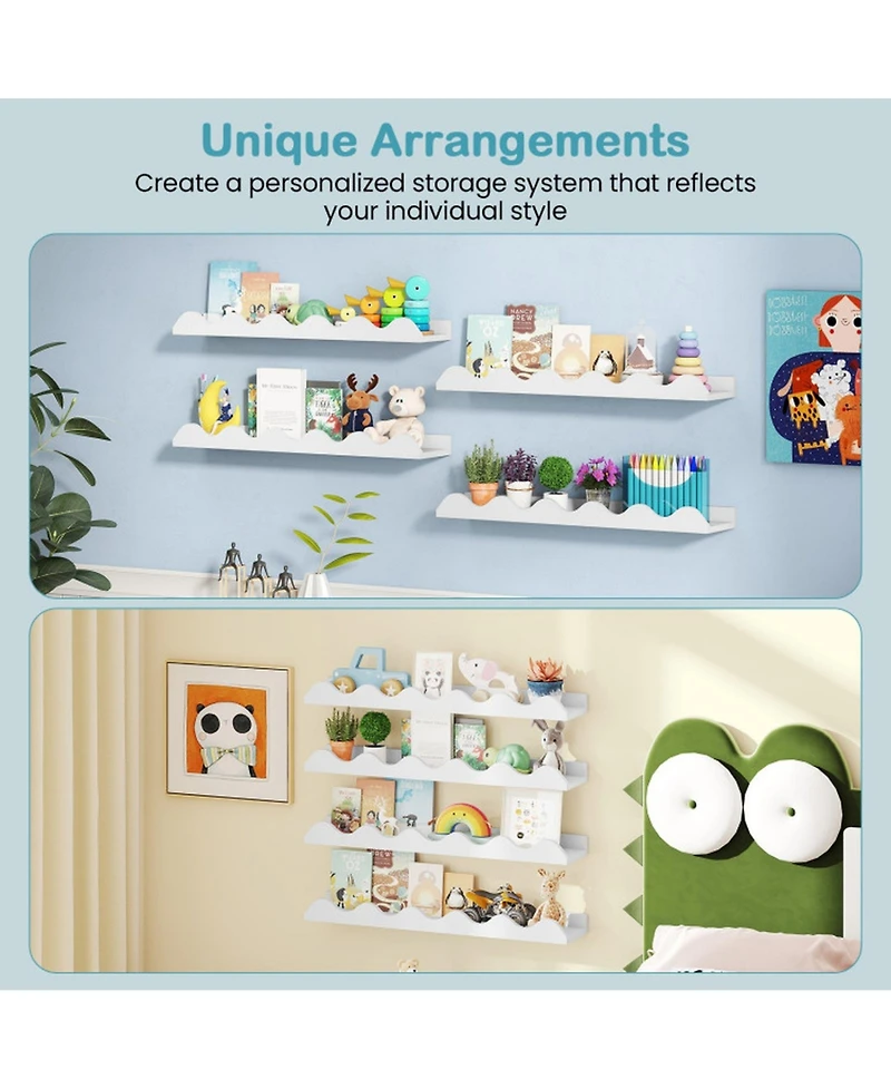 Sugift 24 Inch Kids Wall-Mounted Bookshelf Set of 4 Floating Picture Ledge Shelves