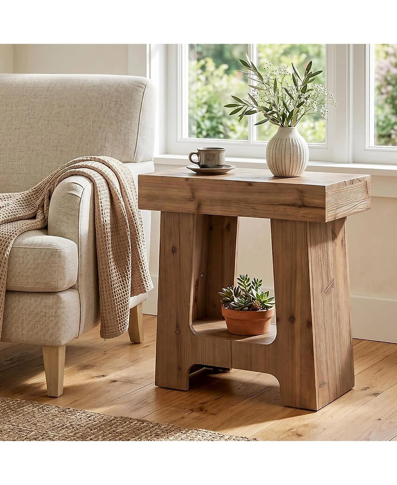 Tribesigns 23.6" Rustic End Table with Storage Shelf