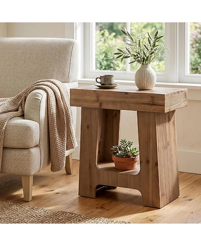 Tribesigns 23.6" Rustic End Table with Storage Shelf