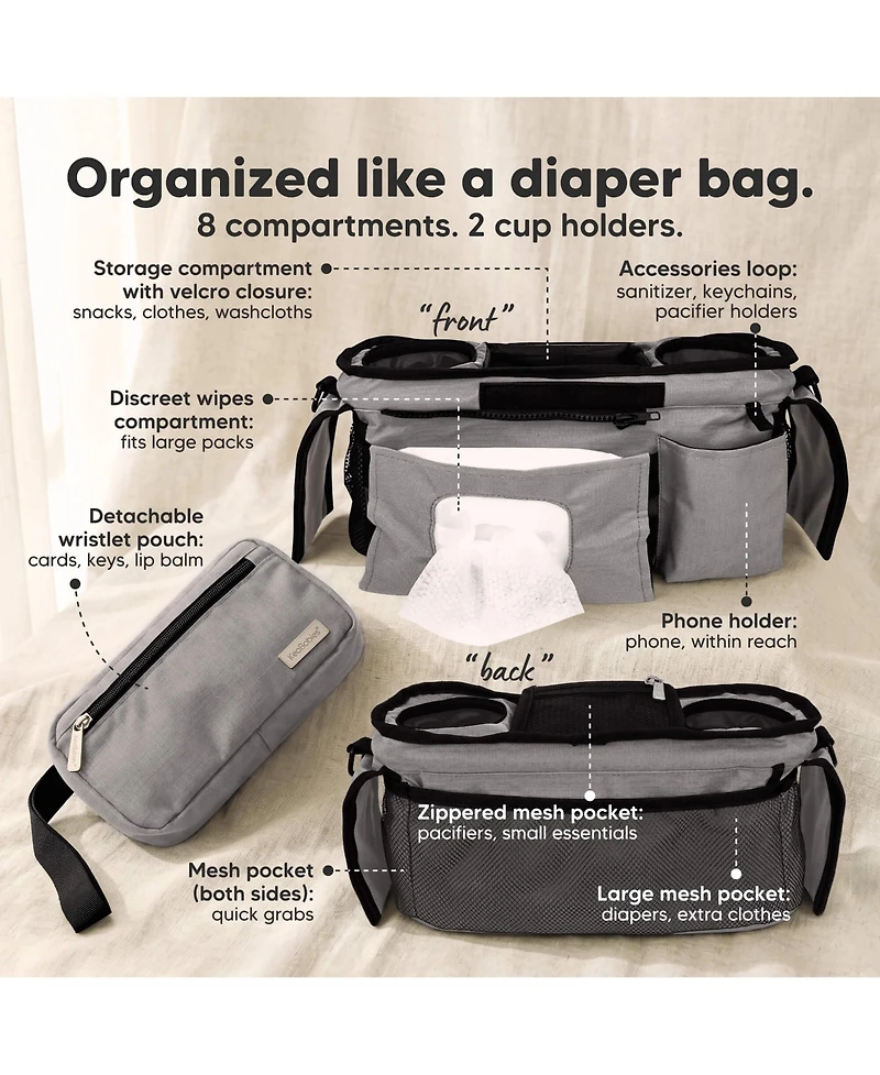 KeaBabies Stash Stroller Organizer Bag, Storage Caddy with Cup Holders, Fits Most Strollers and Wagons