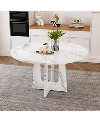 Flynama 47.24 Inch Marble Mdf Round Dining Table, 300LB Capacity Farmhouse Kitchen Table for 4-6 People