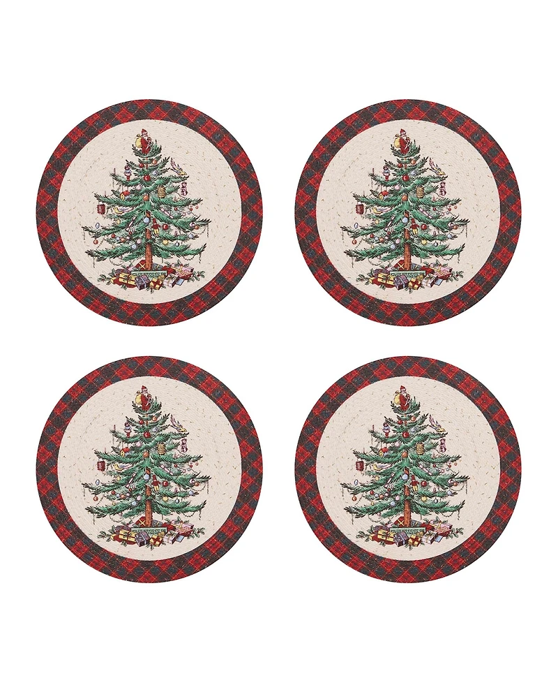 Spode Christmas Tree Tartan Braided Placemats, Set of 4