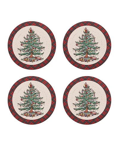 Spode Christmas Tree Tartan Braided Placemats, Set of 4