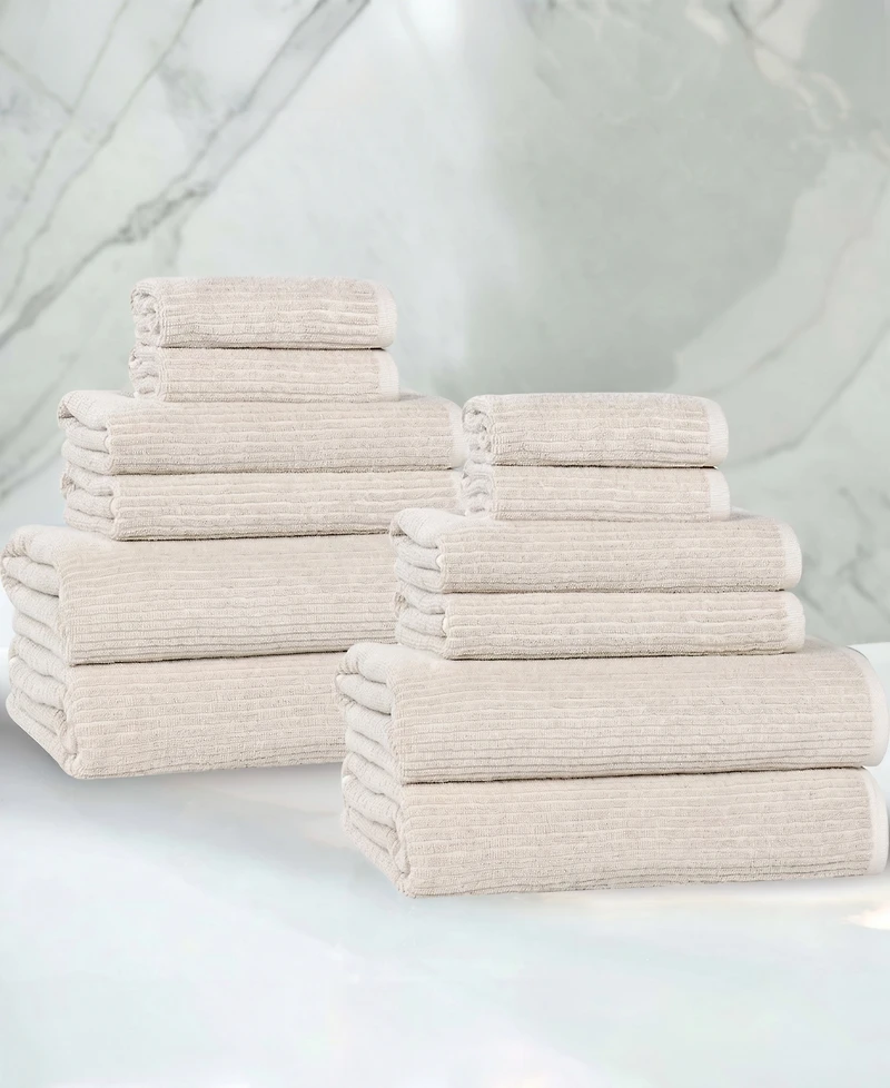 Superior Destin Viscose Blend Absorbent Quick Dry Solid Ribbed Design -Piece Towel Set