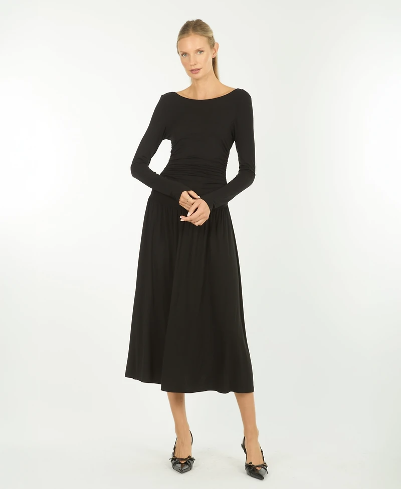 Super Natural by Secret Mission Women's Embroidered Shirt Midi Dress with Self Belt