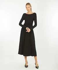 Super Natural by Secret Mission Women's Embroidered Shirt Midi Dress with Self Belt