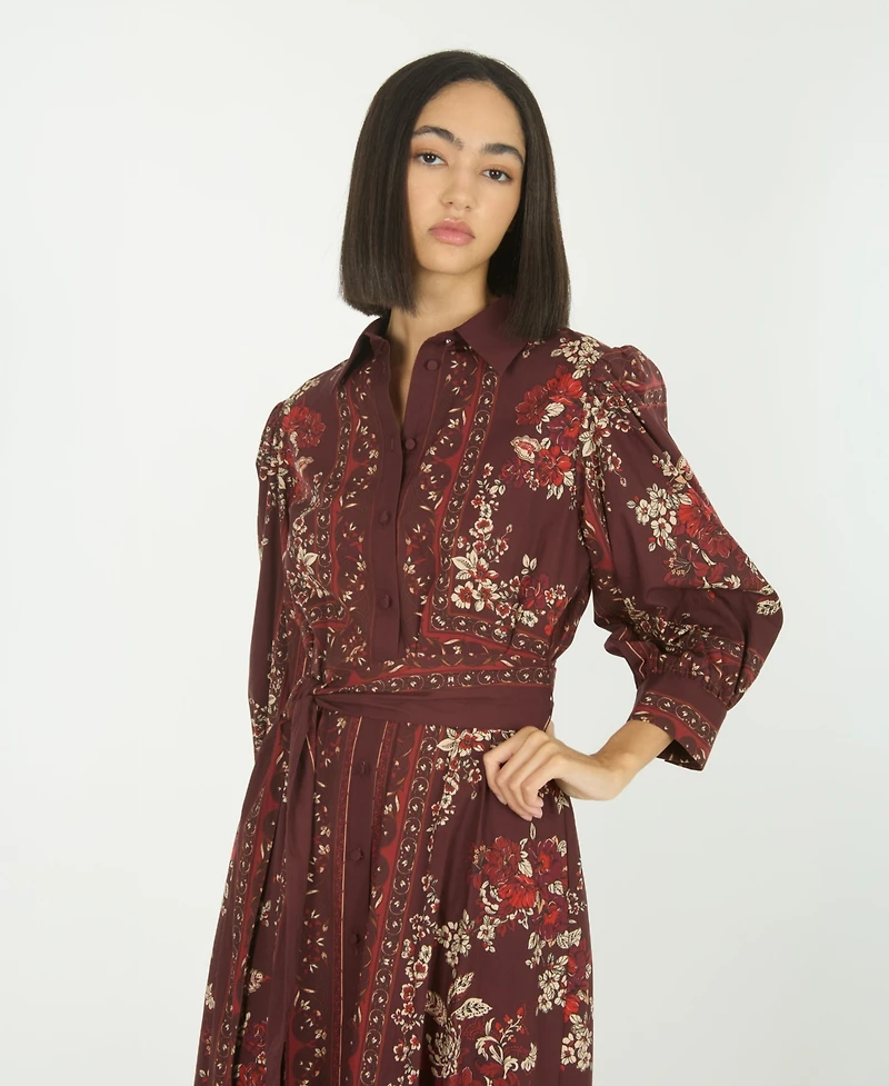 Super Natural by Secret Mission Women's Denim Button Front Belted Midi Shirt Dress with Pockets